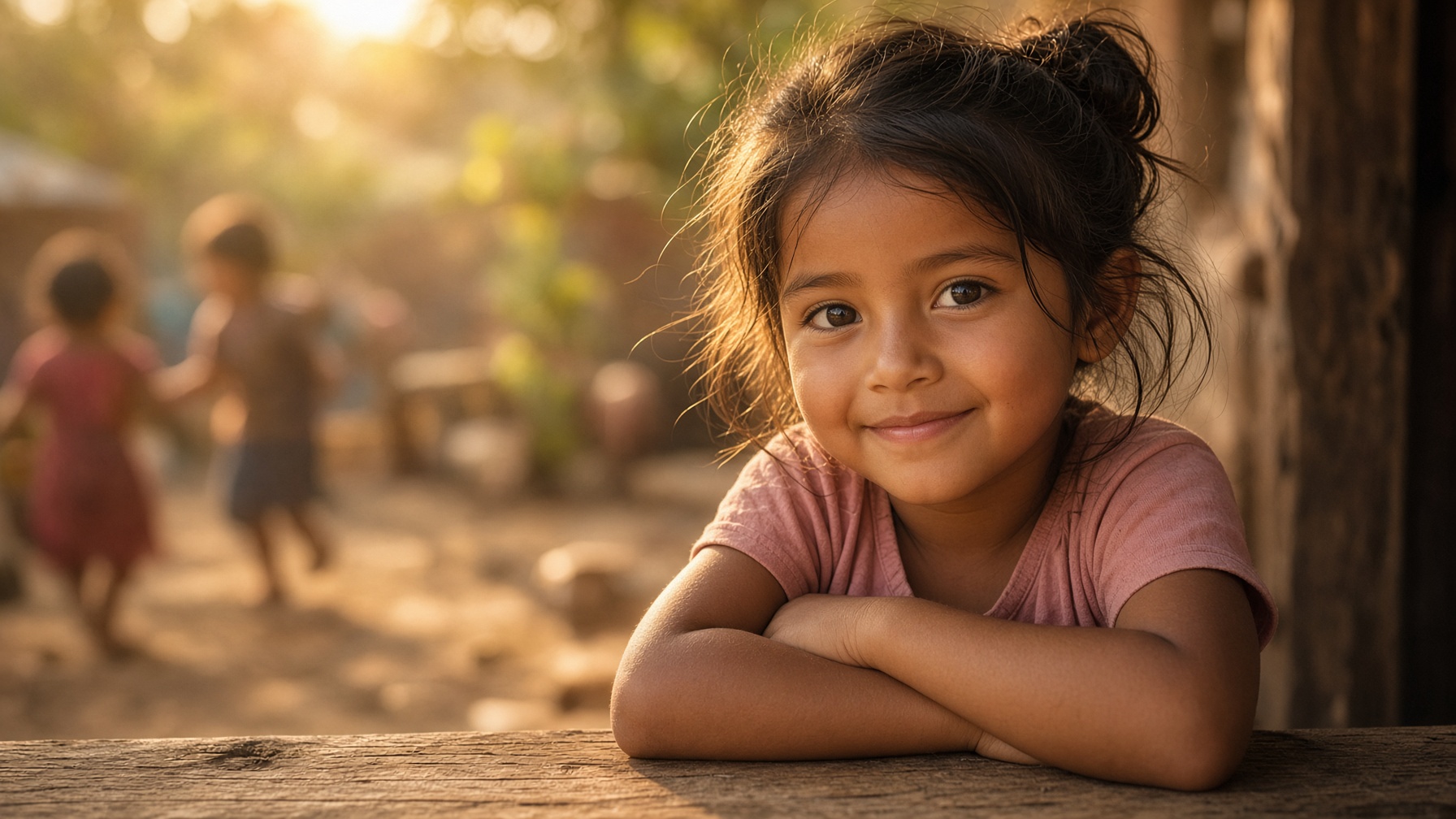 A child smiling in warm evening light