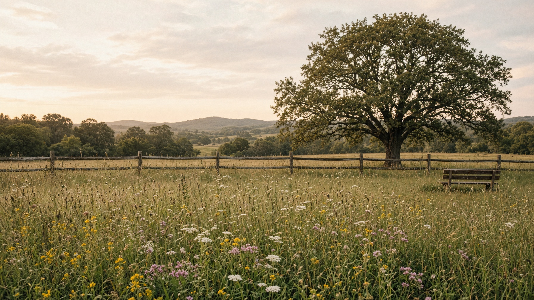 Quiet meadow path at soft evening light